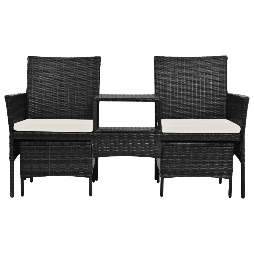 2-Sitzer-Gartensofa mit Tisch & Hocker Poly Rattan Schwarz