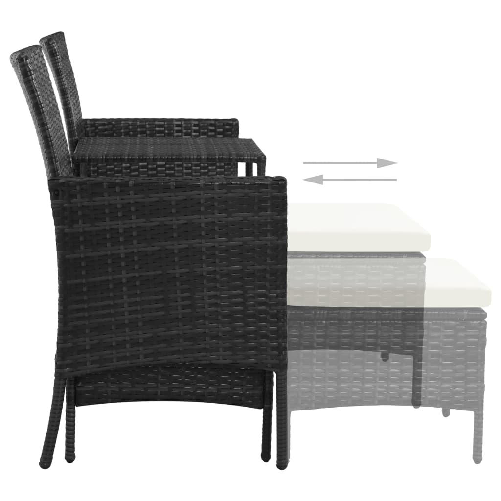 2-Sitzer-Gartensofa mit Tisch & Hocker Poly Rattan Schwarz