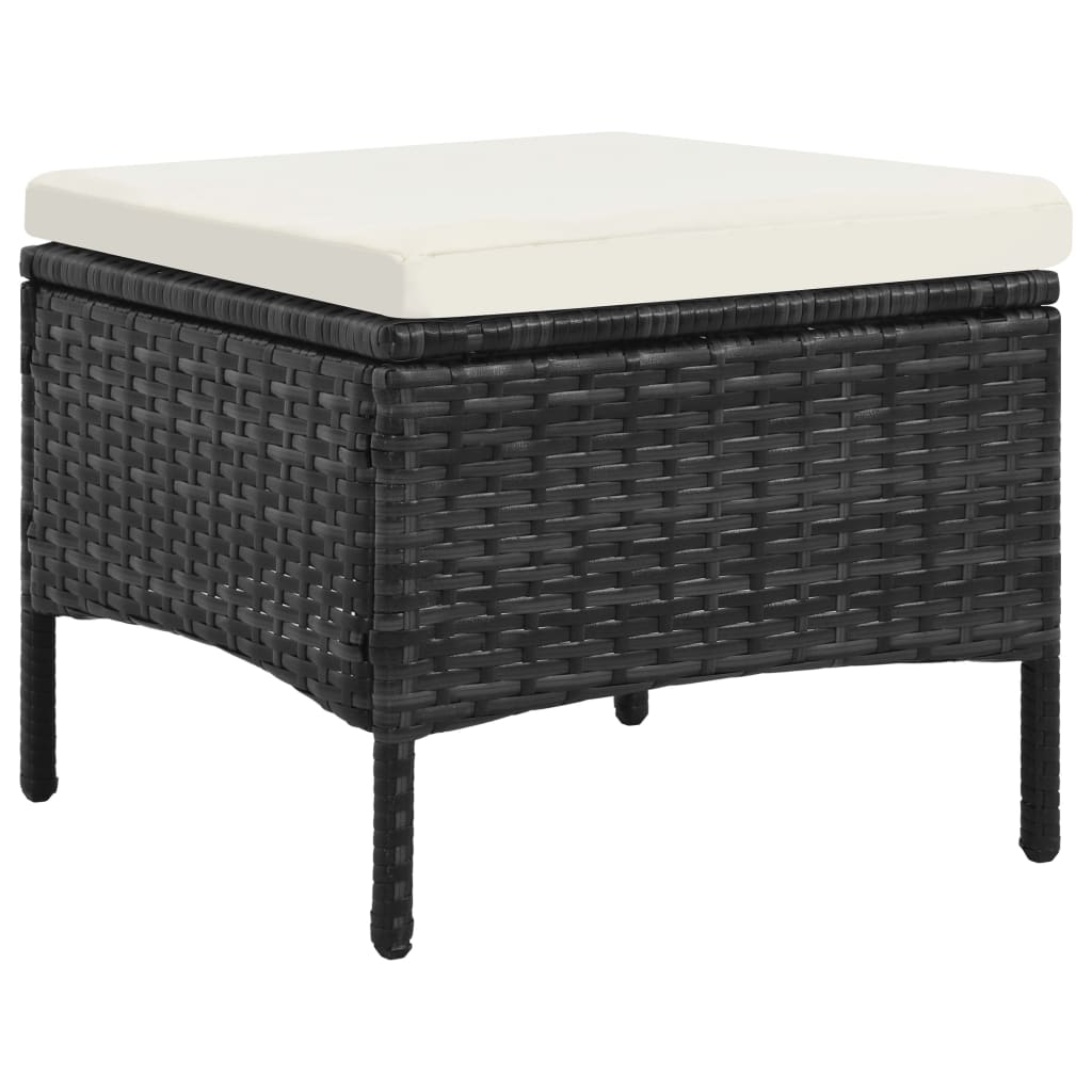 2-Sitzer-Gartensofa mit Tisch & Hocker Poly Rattan Schwarz