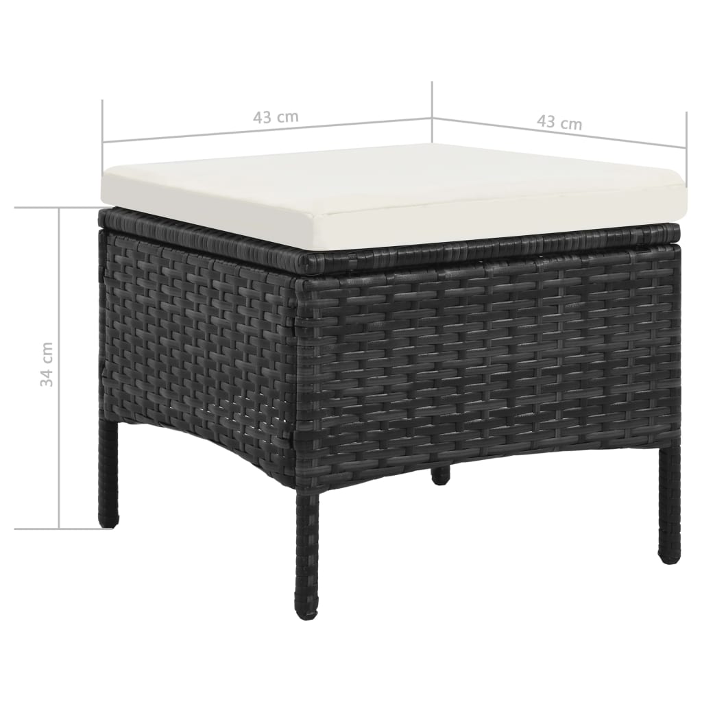 2-Sitzer-Gartensofa mit Tisch & Hocker Poly Rattan Schwarz