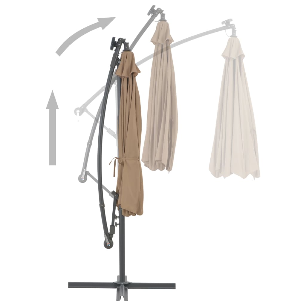 Ampelschirm mit LED-Leuchten und Stahlmast 300 cm Taupe