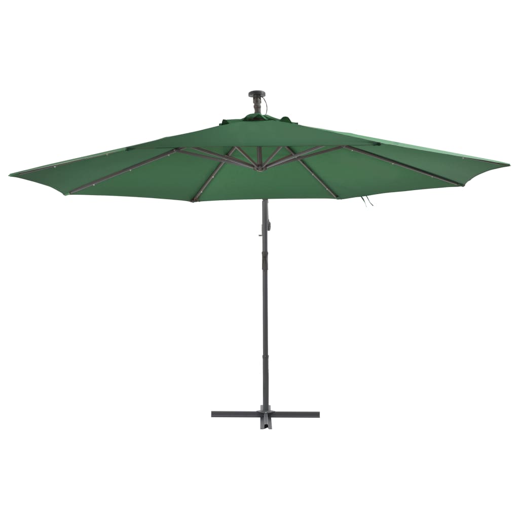 Ampelschirm mit LED-Leuchten und Metall-Mast 350 cm Grün