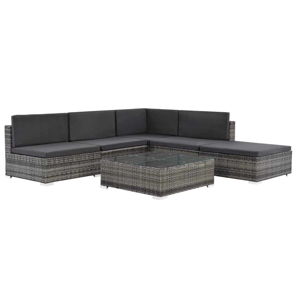 6-tlg. Garten-Lounge-Set mit Auflagen Poly Rattan Grau