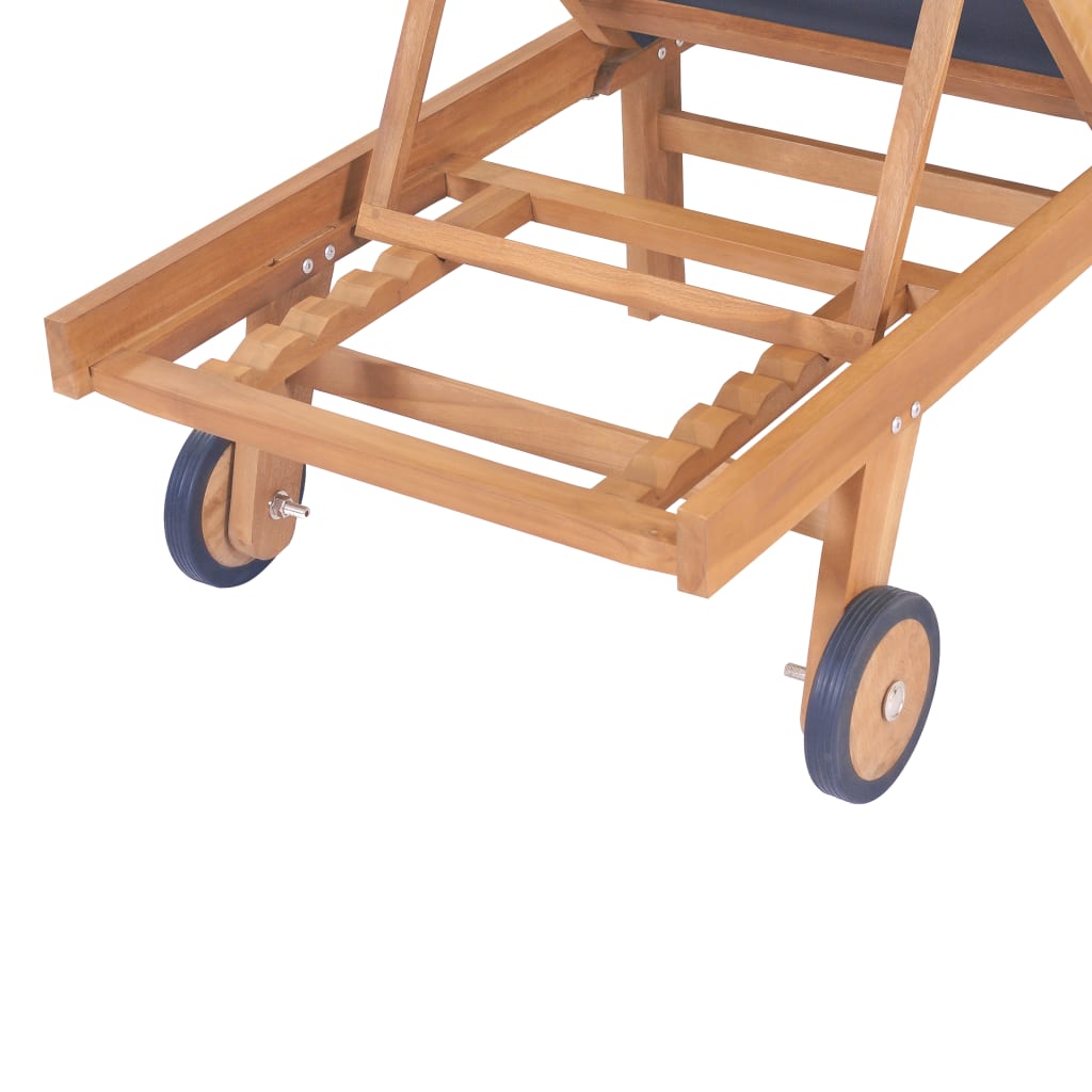 Sonnenliege Klappbar mit Rollen Teak Massivholz und Textilene