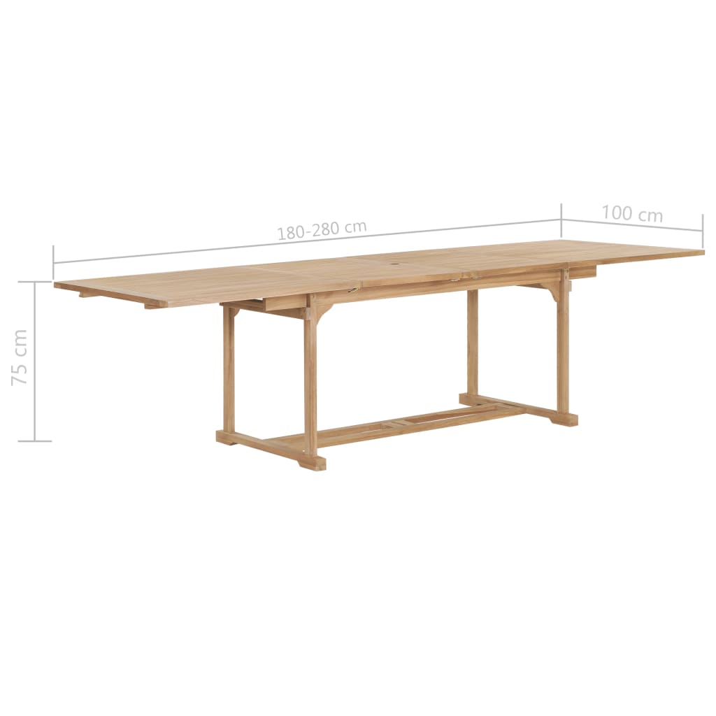 Ausziehbarer Gartentisch 180-280x100x75 cm Massivholz Teak