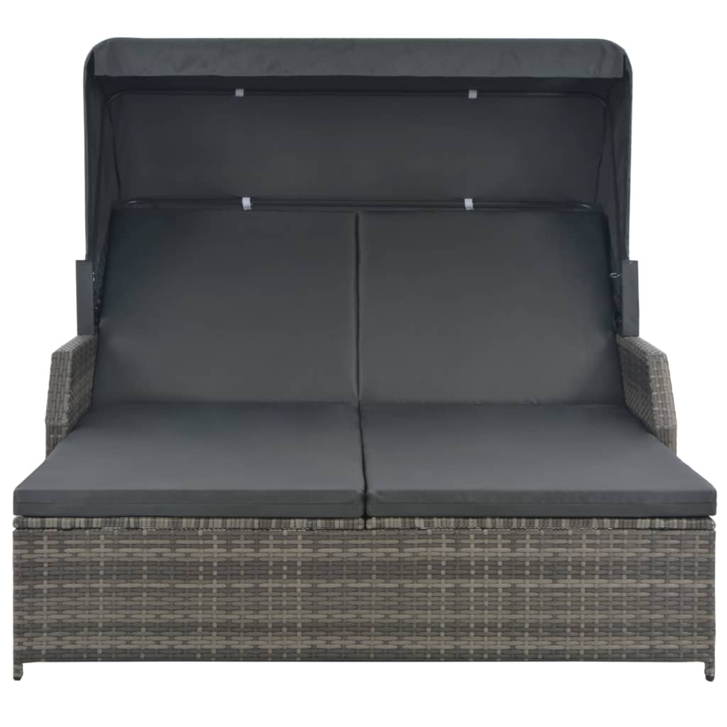 2-Personen-Sonnenliege mit Sonnendach Poly Rattan Grau