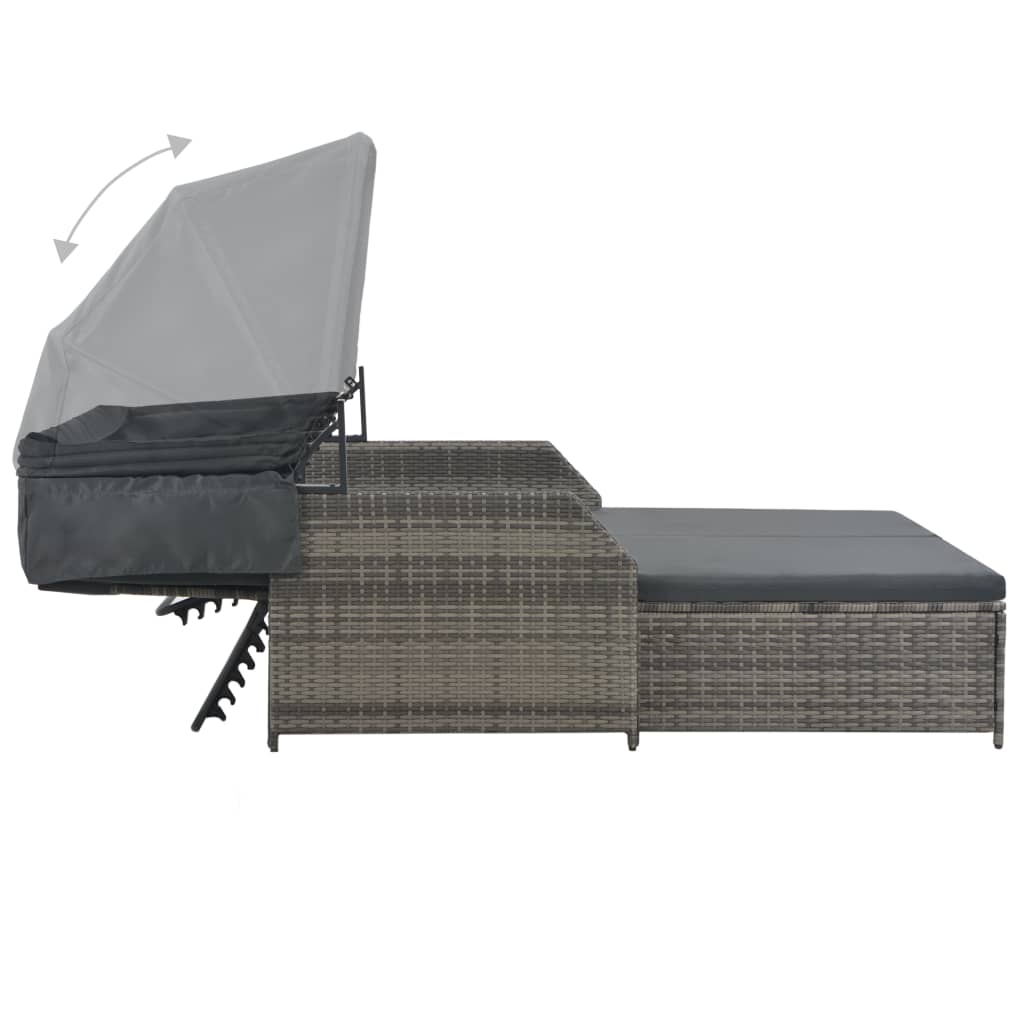 2-Personen-Sonnenliege mit Sonnendach Poly Rattan Grau
