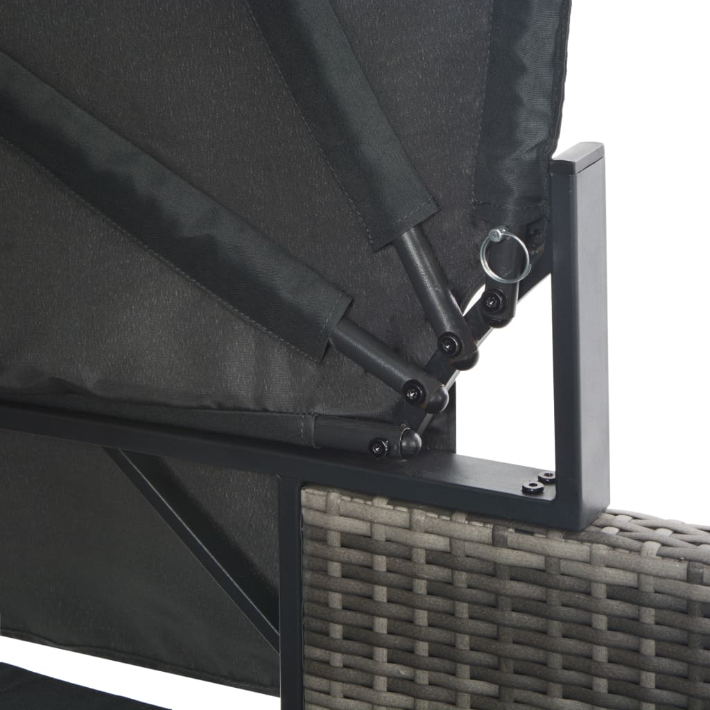 2-Personen-Sonnenliege mit Sonnendach Poly Rattan Grau