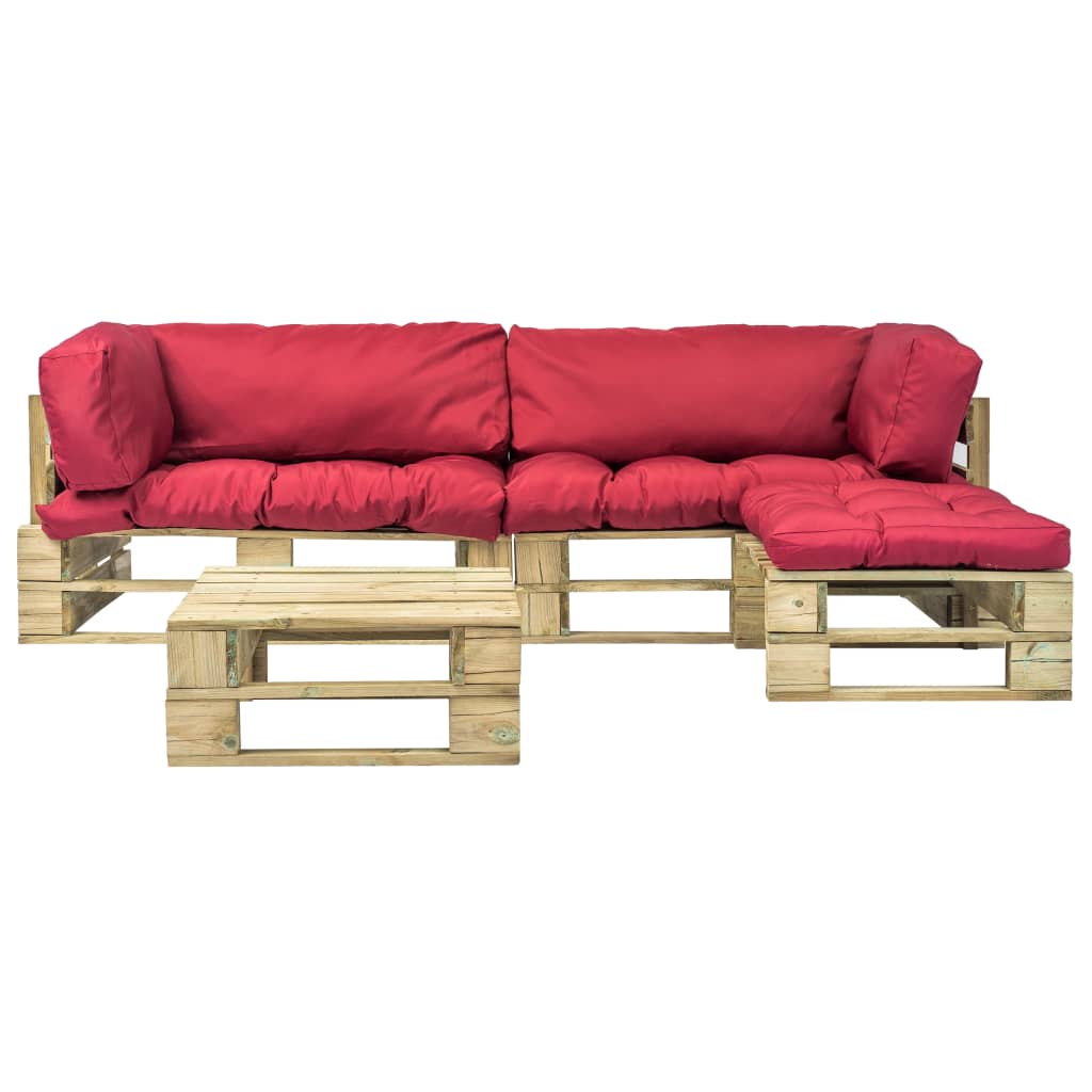 4-tlg. Outdoor-Lounge-Set Paletten mit Kissen in Rot Holz