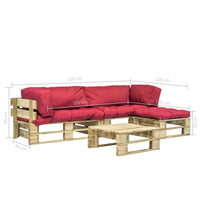 Thumbnail for 4-tlg. Outdoor-Lounge-Set Paletten mit Kissen in Rot Holz