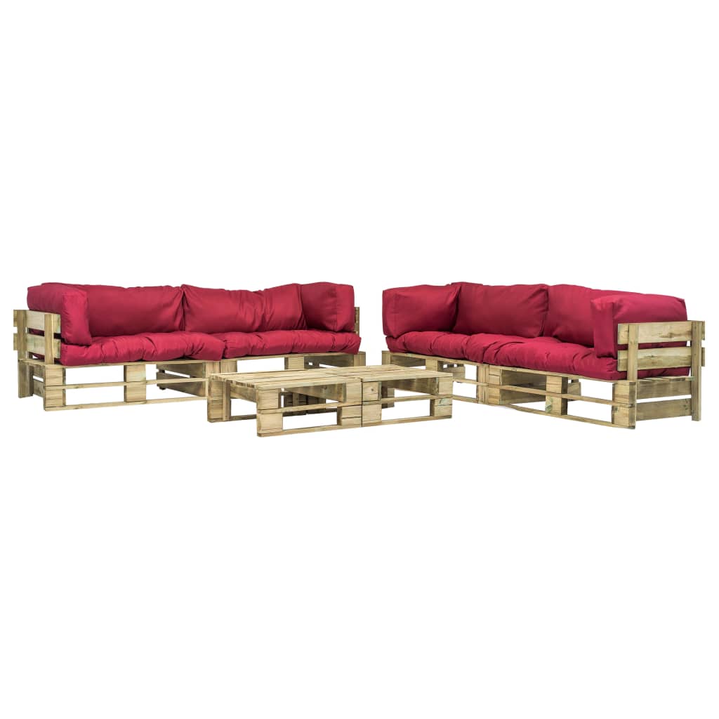 6-tlg. Outdoor-Lounge-Set Paletten mit Kissen in Rot Holz