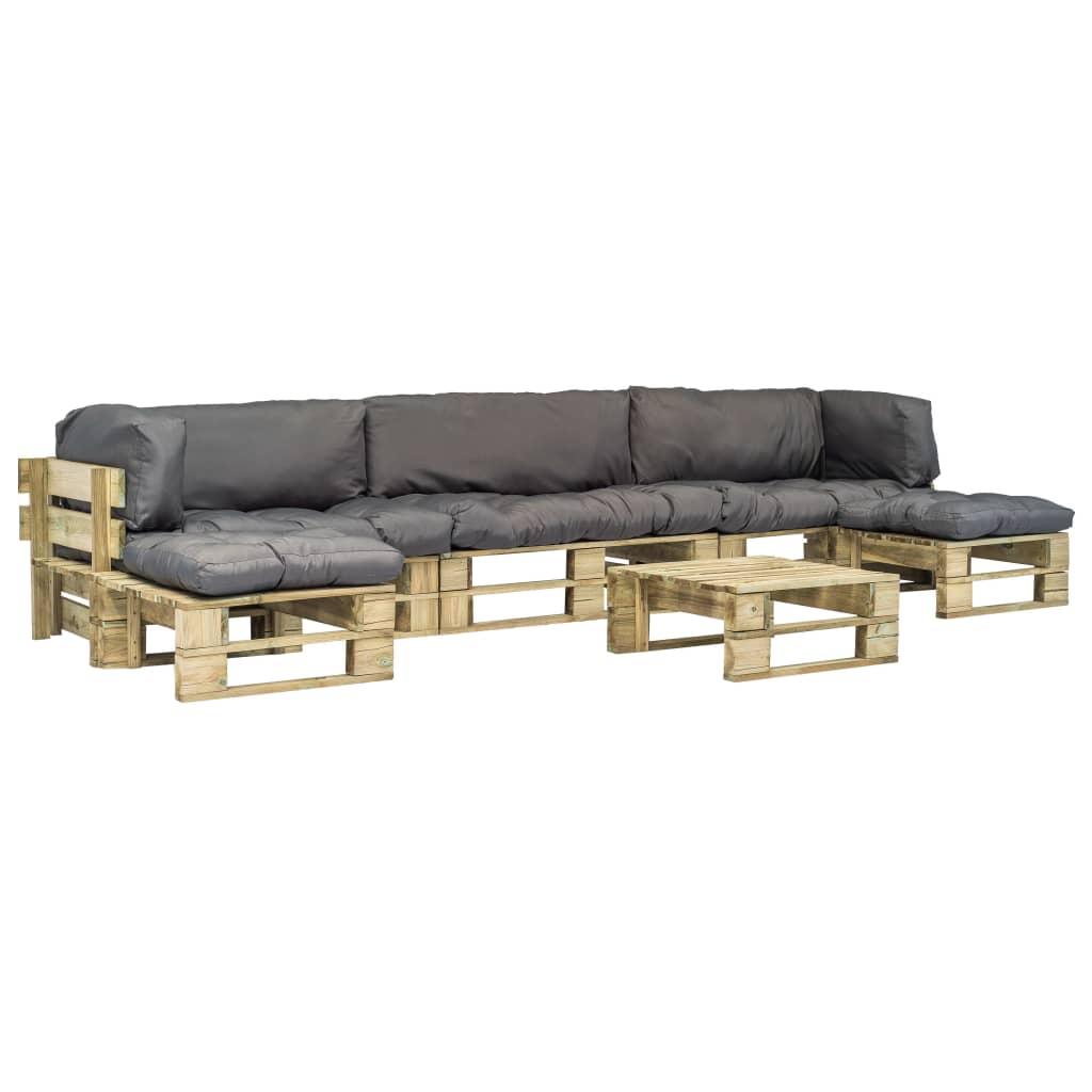 6-tlg. Outdoor-Lounge-Set Paletten mit Kissen in Grau Holz
