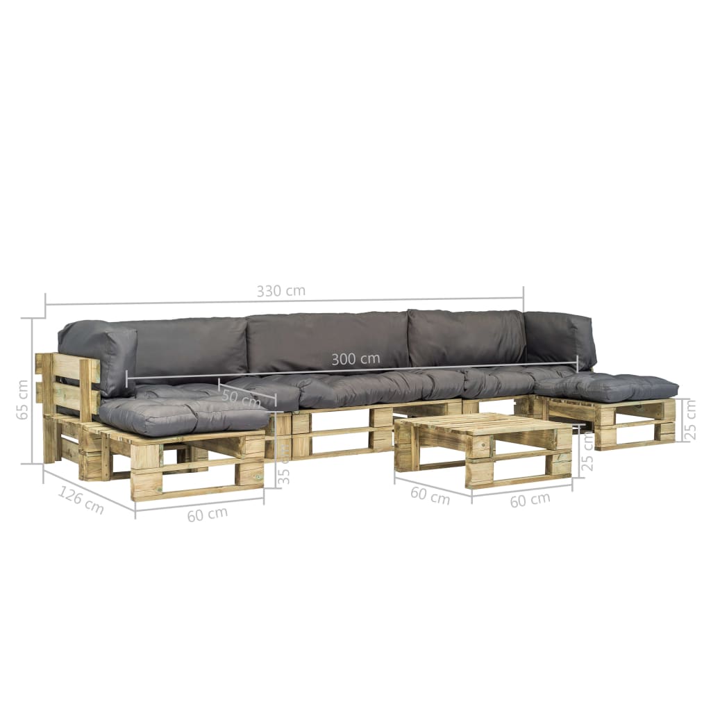 6-tlg. Outdoor-Lounge-Set Paletten mit Kissen in Grau Holz