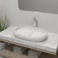 Thumbnail for Bad-Waschbecken mit Mischbatterie Keramik Oval Weiß
