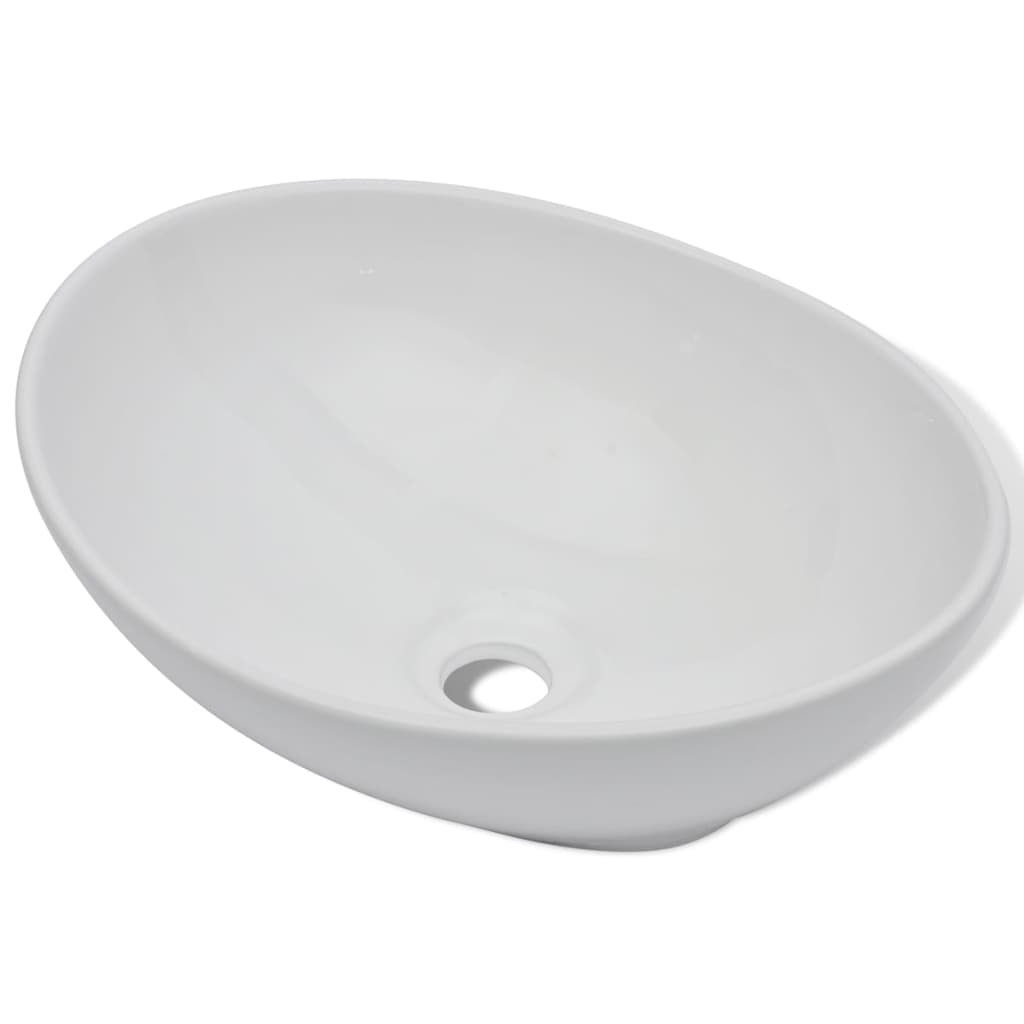 Bad-Waschbecken mit Mischbatterie Keramik Oval Weiß