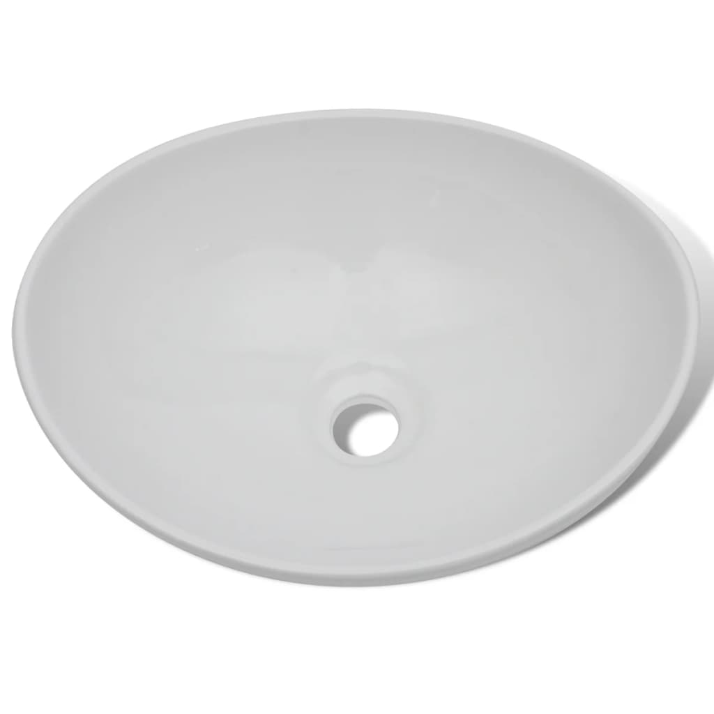Bad-Waschbecken mit Mischbatterie Keramik Oval Weiß