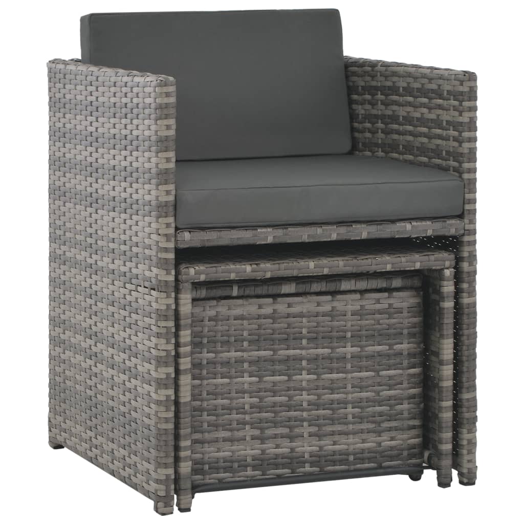 7-tlg. Garten-Essgruppe mit Kissen Poly Rattan Grau