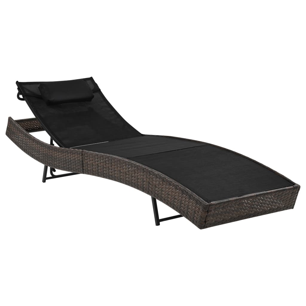 Sonnenliegen 2 Stk. mit Tisch Poly Rattan und Textilene Braun