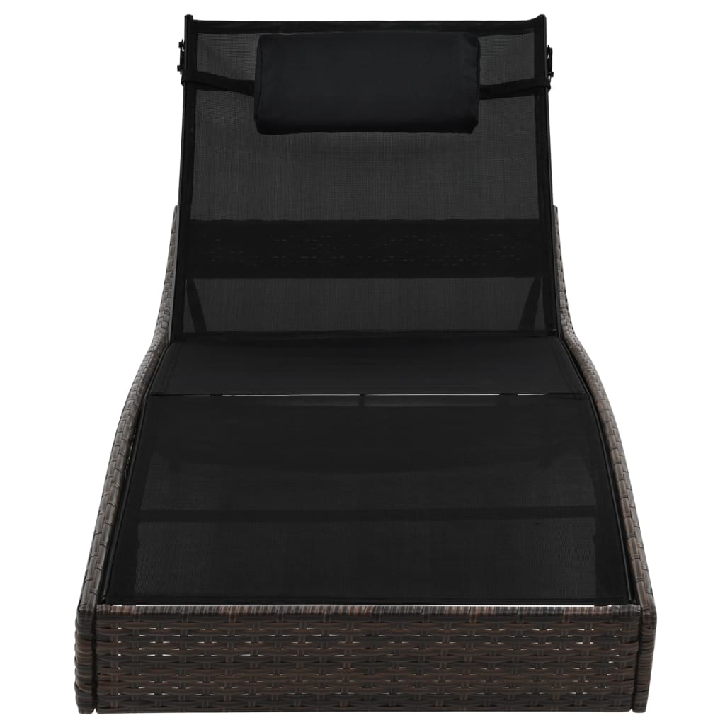 Sonnenliegen 2 Stk. mit Tisch Poly Rattan und Textilene Braun