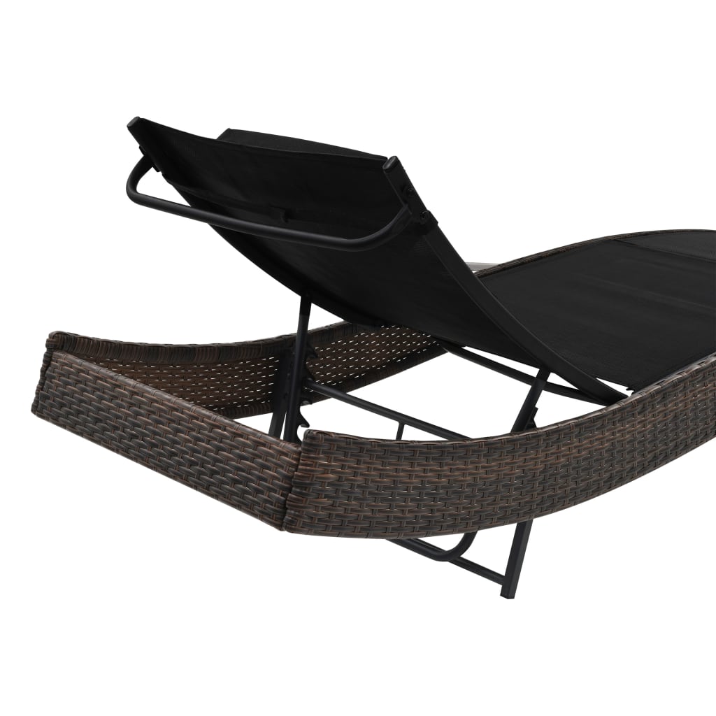 Sonnenliegen 2 Stk. mit Tisch Poly Rattan und Textilene Braun