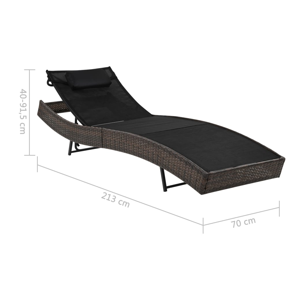 Sonnenliegen 2 Stk. mit Tisch Poly Rattan und Textilene Braun
