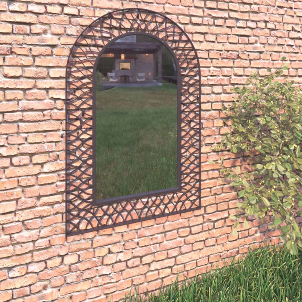 Garten-Wandspiegel Gewölbt 50 x 80 cm Schwarz