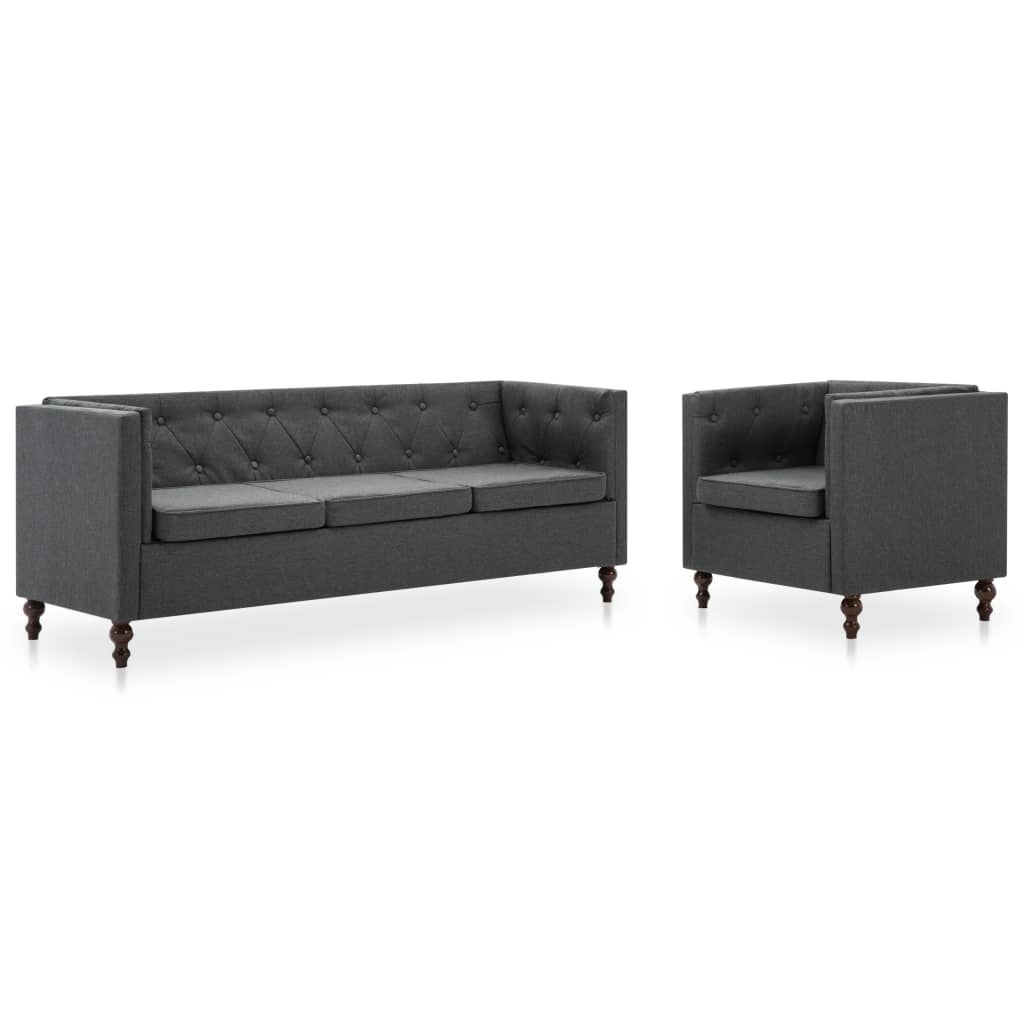 Chesterfield Sofa-Set 2-tlg. Stoffpolsterung Dunkelgrau