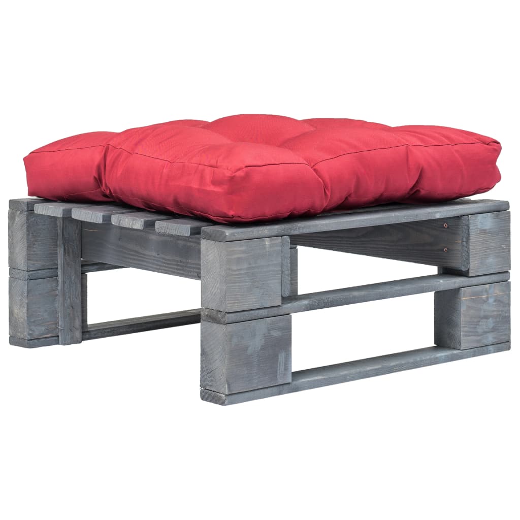 vidaXL Garten-Palettenhocker mit Rotem Kissen Holz Grau