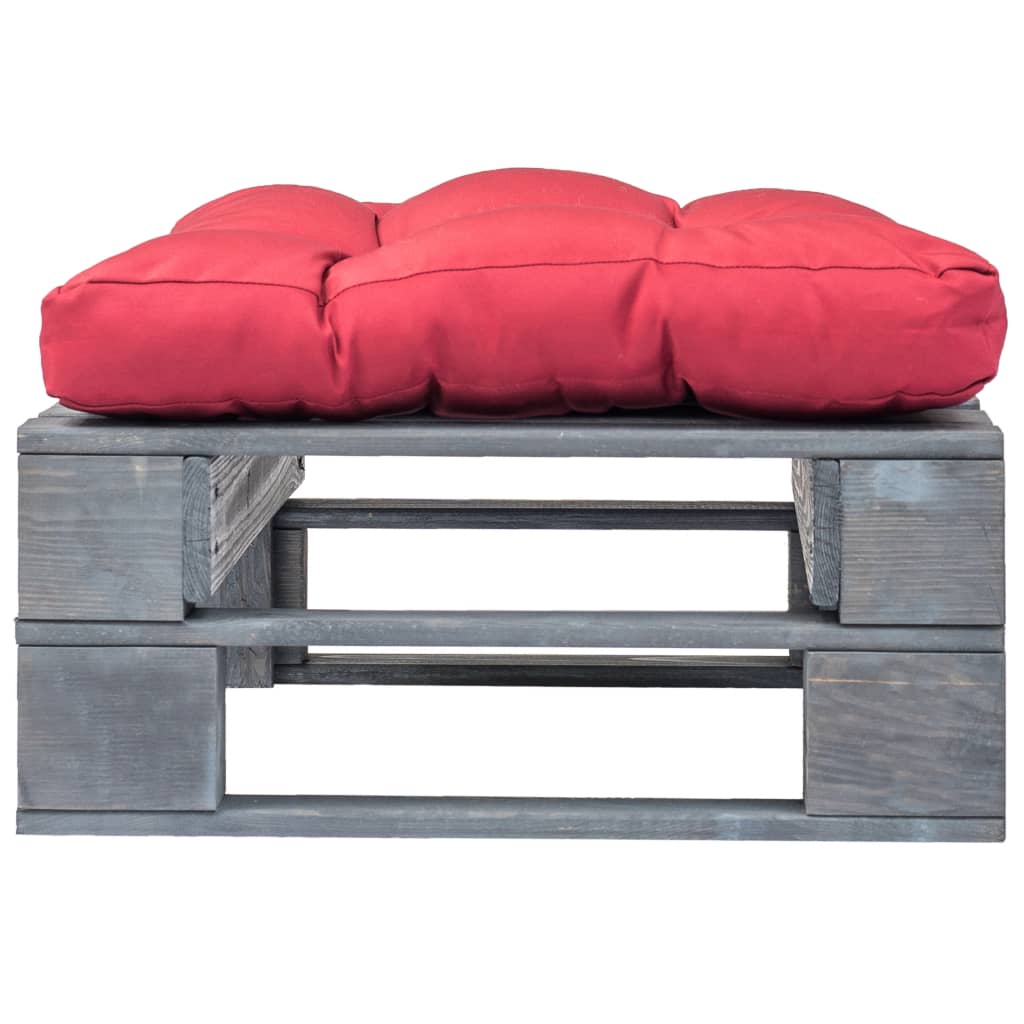 vidaXL Garten-Palettenhocker mit Rotem Kissen Holz Grau