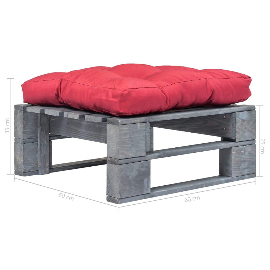 vidaXL Garten-Palettenhocker mit Rotem Kissen Holz Grau