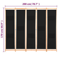 Thumbnail for 5-teiliger Raumteiler Schwarz 200 x 170 x 4 cm Stoff