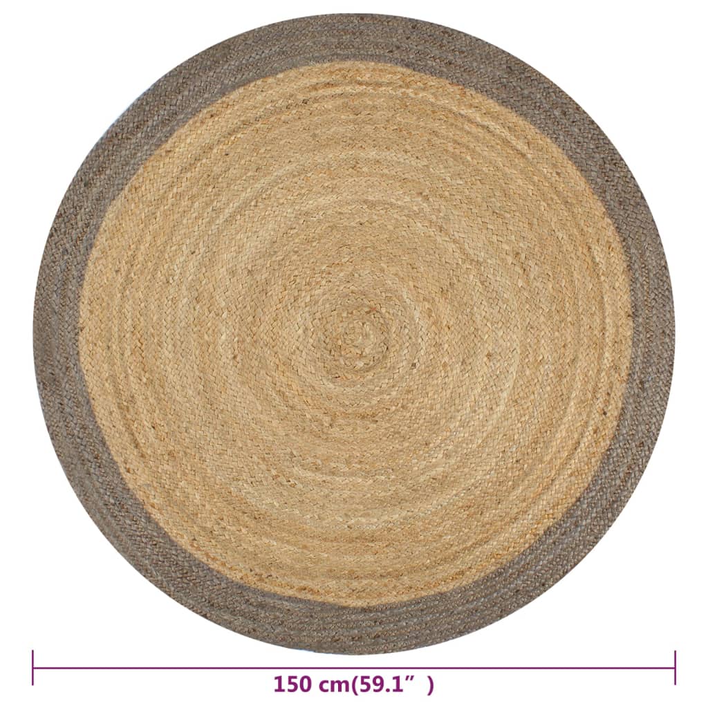 Teppich Handgefertigt Jute mit Grauem Rand 150 cm