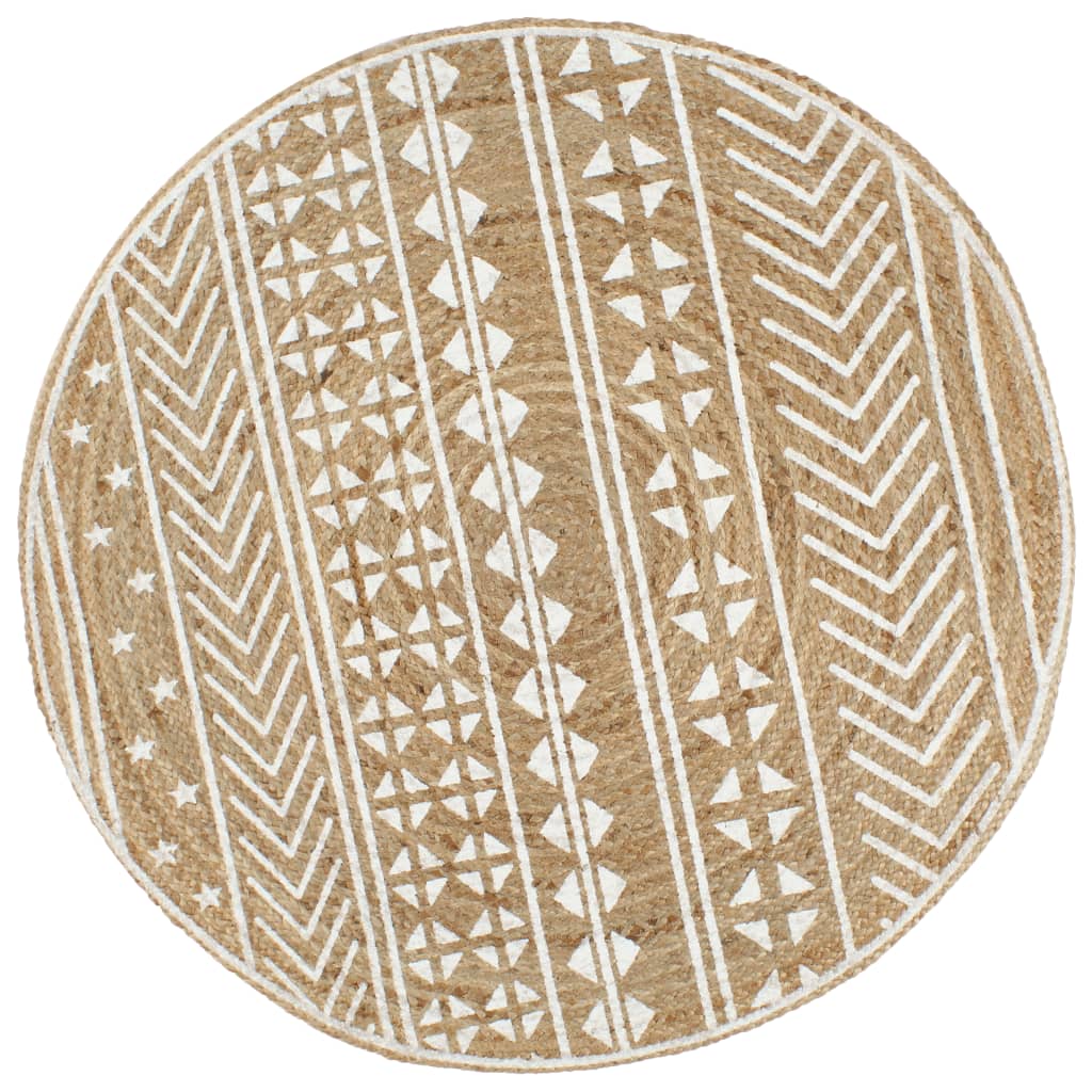 Teppich Handgefertigt Jute mit weißem Aufdruck 90 cm