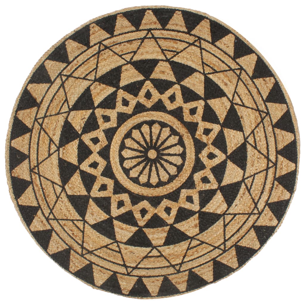 Teppich Handgefertigt Jute mit Schwarzem Aufdruck 90 cm