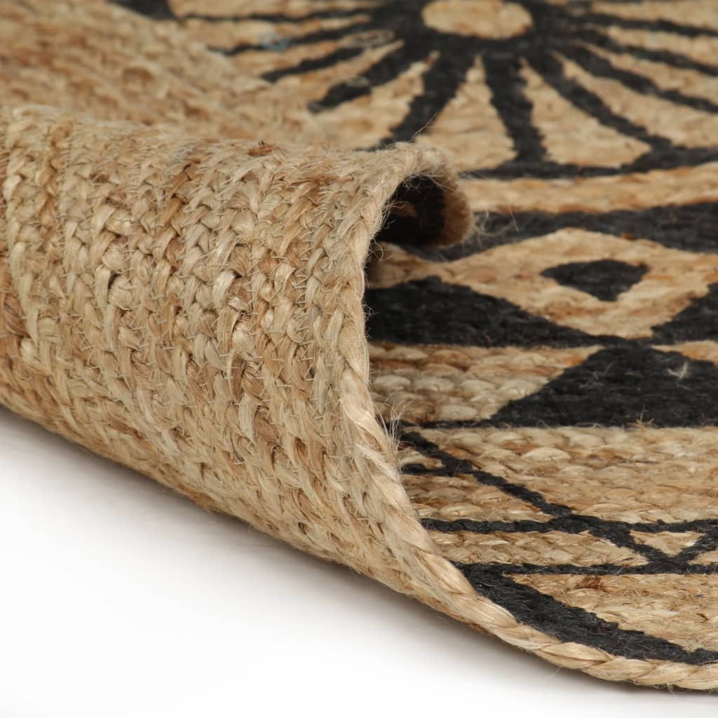 Teppich Handgefertigt Jute mit Schwarzem Aufdruck 90 cm