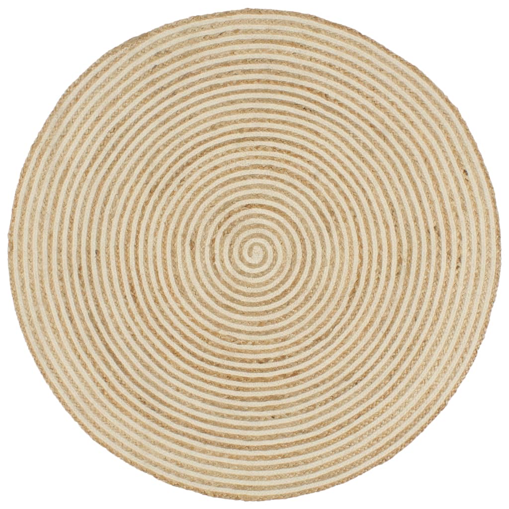 Teppich Handgefertigt Jute mit Spiralen-Design Weiß 150 cm