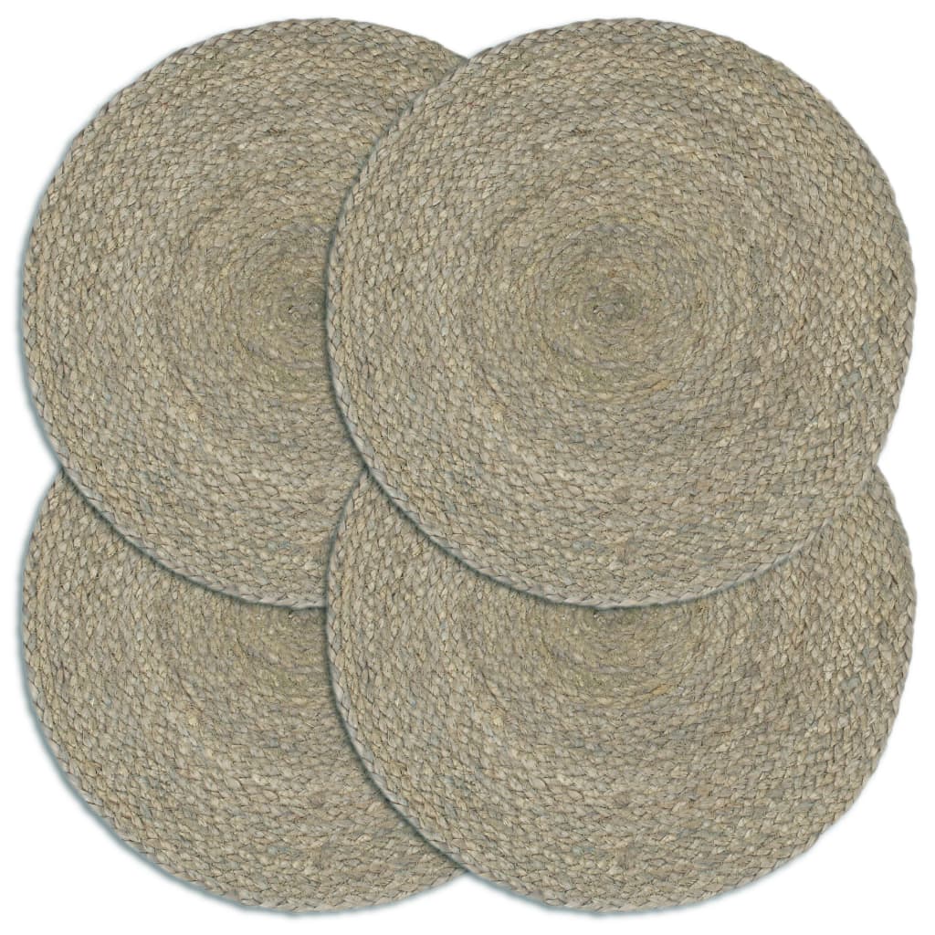 Tischsets 4 Stk. Uni Grau 38 cm Rund Jute