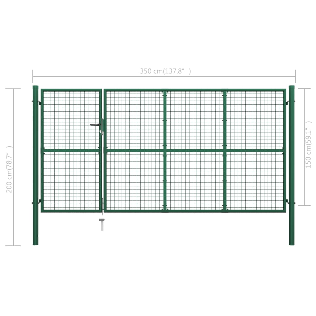 Gartentor Stahl 350 x 150 cm Grün