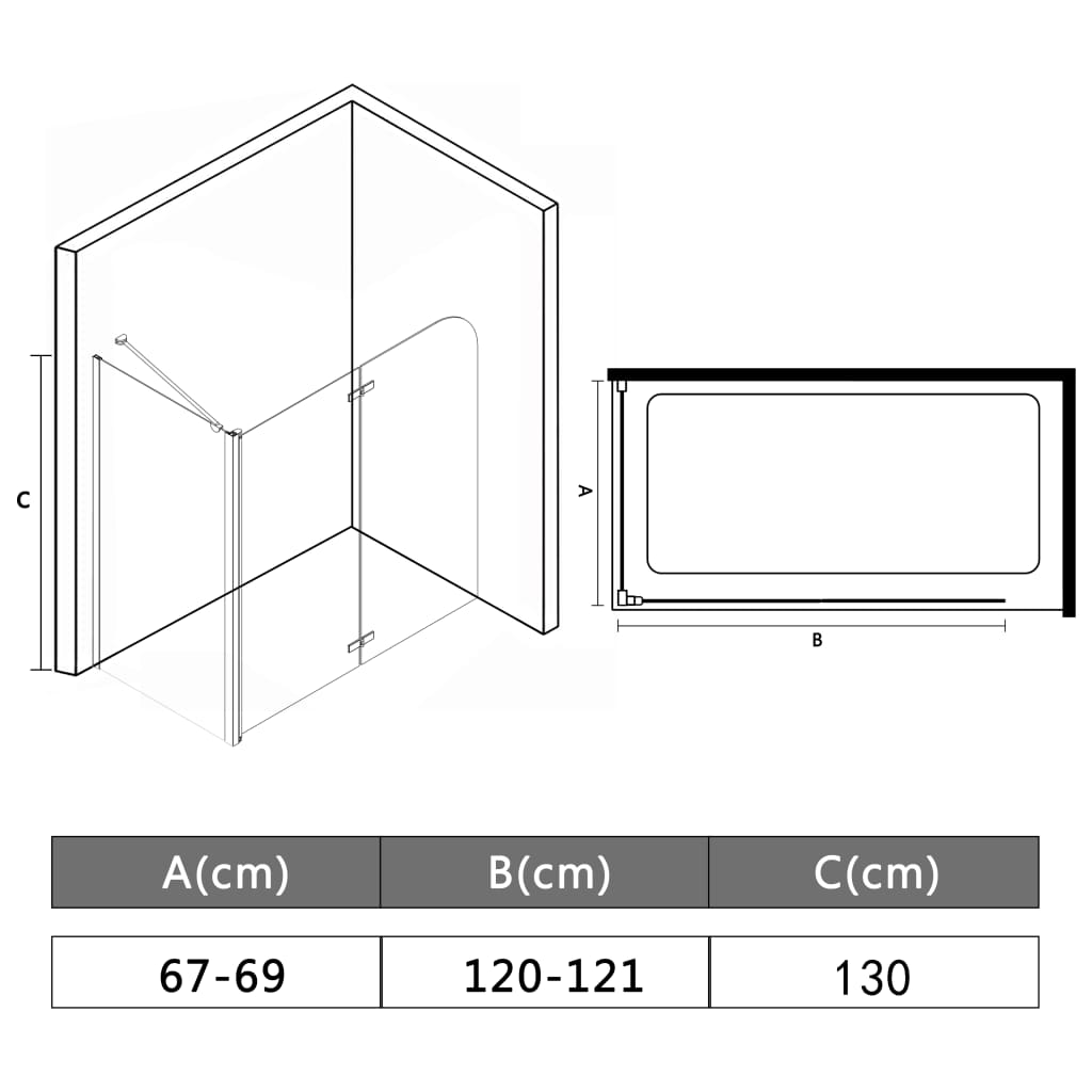 Doppelte Faltbare Duschkabine ESG 120 x 68 x 130 cm