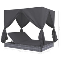 Thumbnail for Outdoor-Lounge-Bett mit Vorhängen Poly Rattan Grau