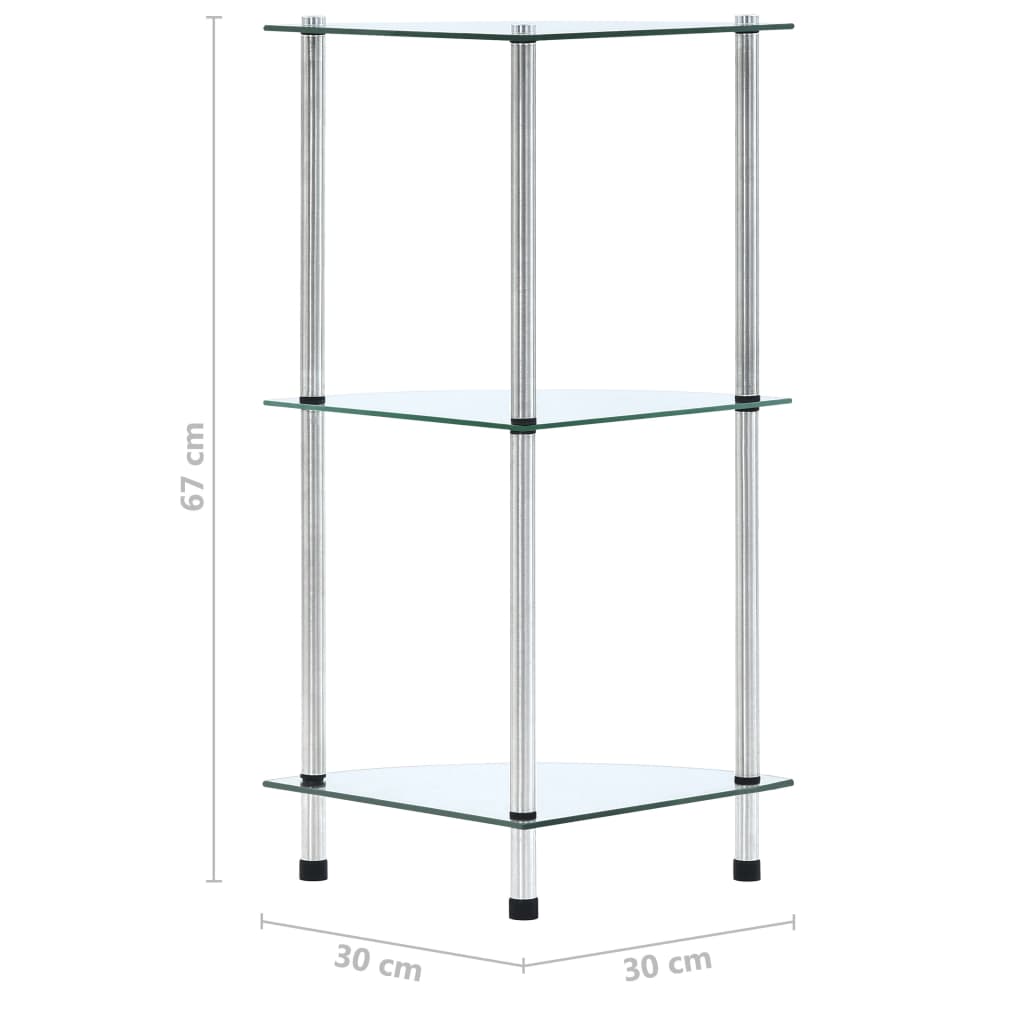 Regal mit 3 Ablagen Transparent 30x30x67 cm Hartglas