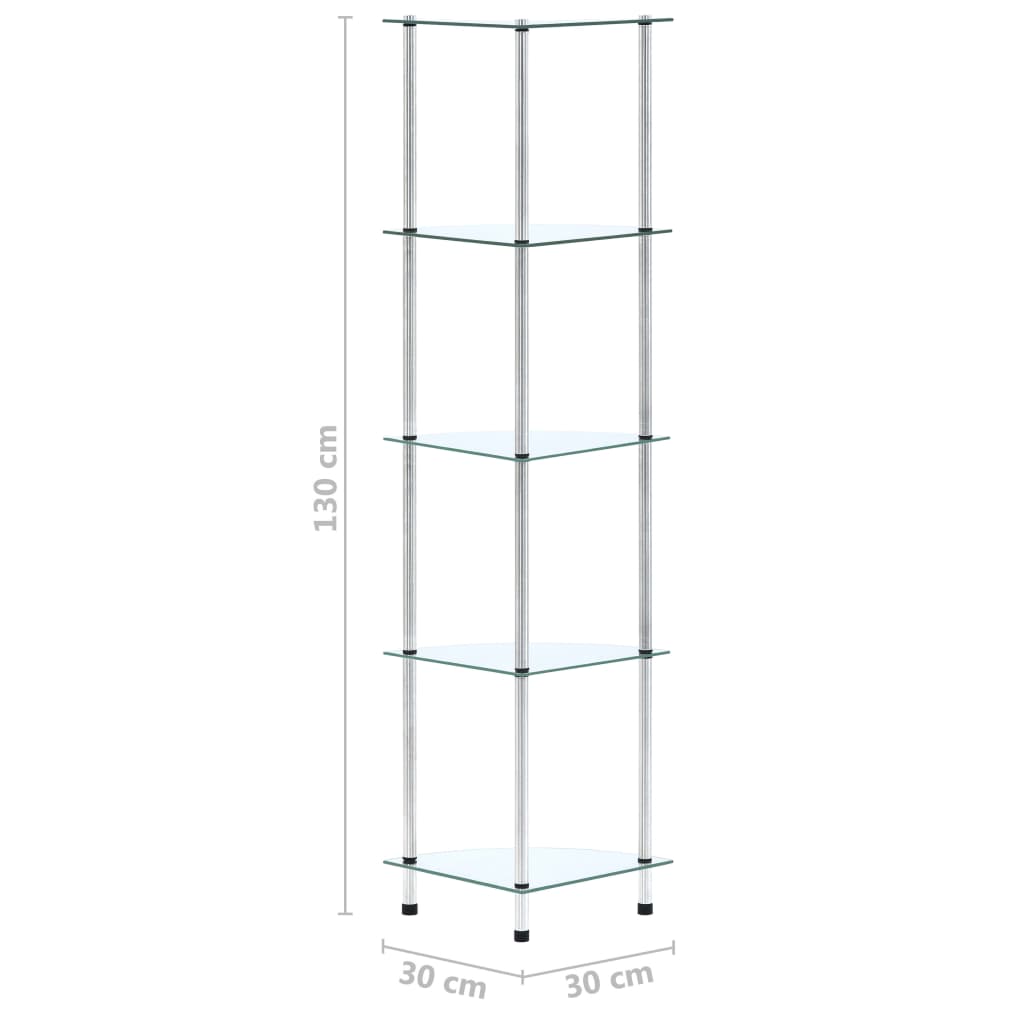 Regal mit 5 Ablagen Transparent 30x30x130 cm Hartglas