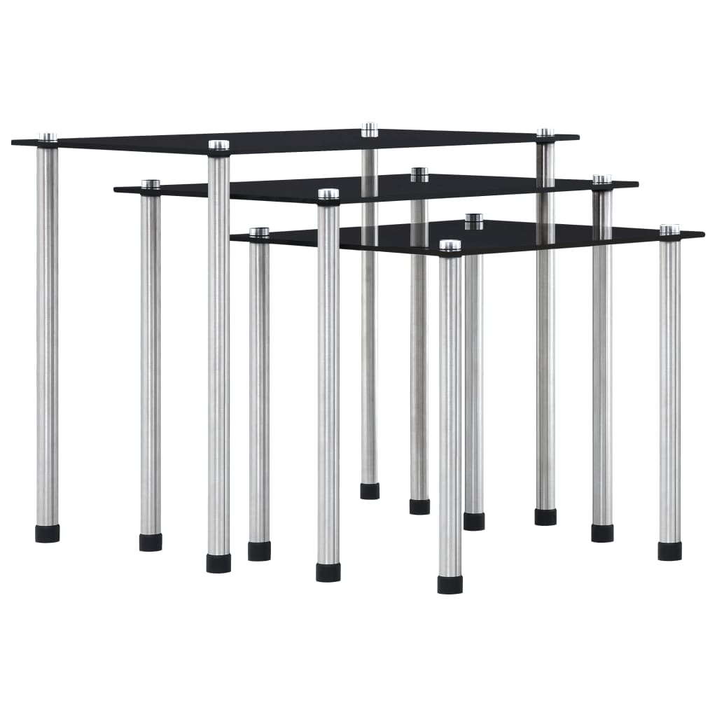 Satztische 3 Stk. Schwarz Hartglas