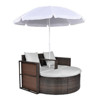 Thumbnail for Gartenbett mit Sonnenschirm Braun Poly Rattan
