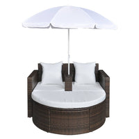 Thumbnail for Gartenbett mit Sonnenschirm Braun Poly Rattan