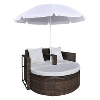Thumbnail for Gartenbett mit Sonnenschirm Braun Poly Rattan