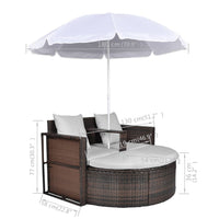 Thumbnail for Gartenbett mit Sonnenschirm Braun Poly Rattan