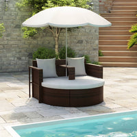 Thumbnail for Gartenbett mit Sonnenschirm Braun Poly Rattan
