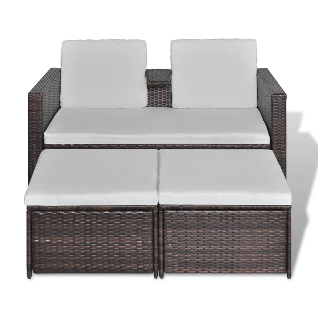 4-tlg. Garten-Lounge-Set mit Auflagen Poly Rattan Braun