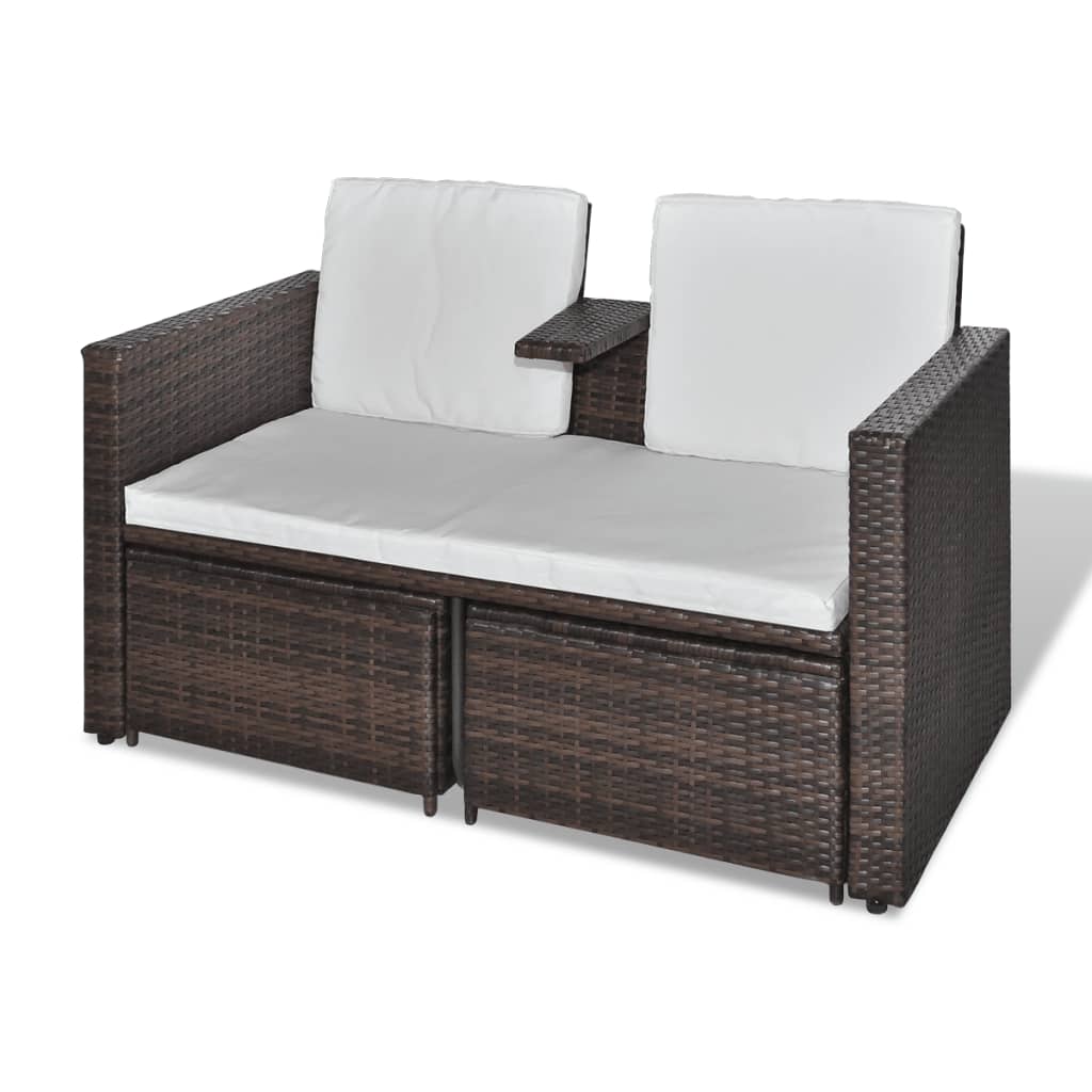 4-tlg. Garten-Lounge-Set mit Auflagen Poly Rattan Braun